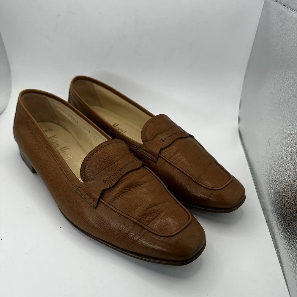 Gravati For Neiman Marcus Italian Brown Leather Penny Loafer Slip On Shoe 10.5 M